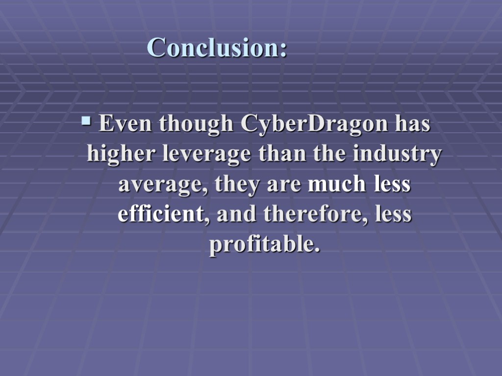 Conclusion: Even though CyberDragon has higher leverage than the industry average, they are much